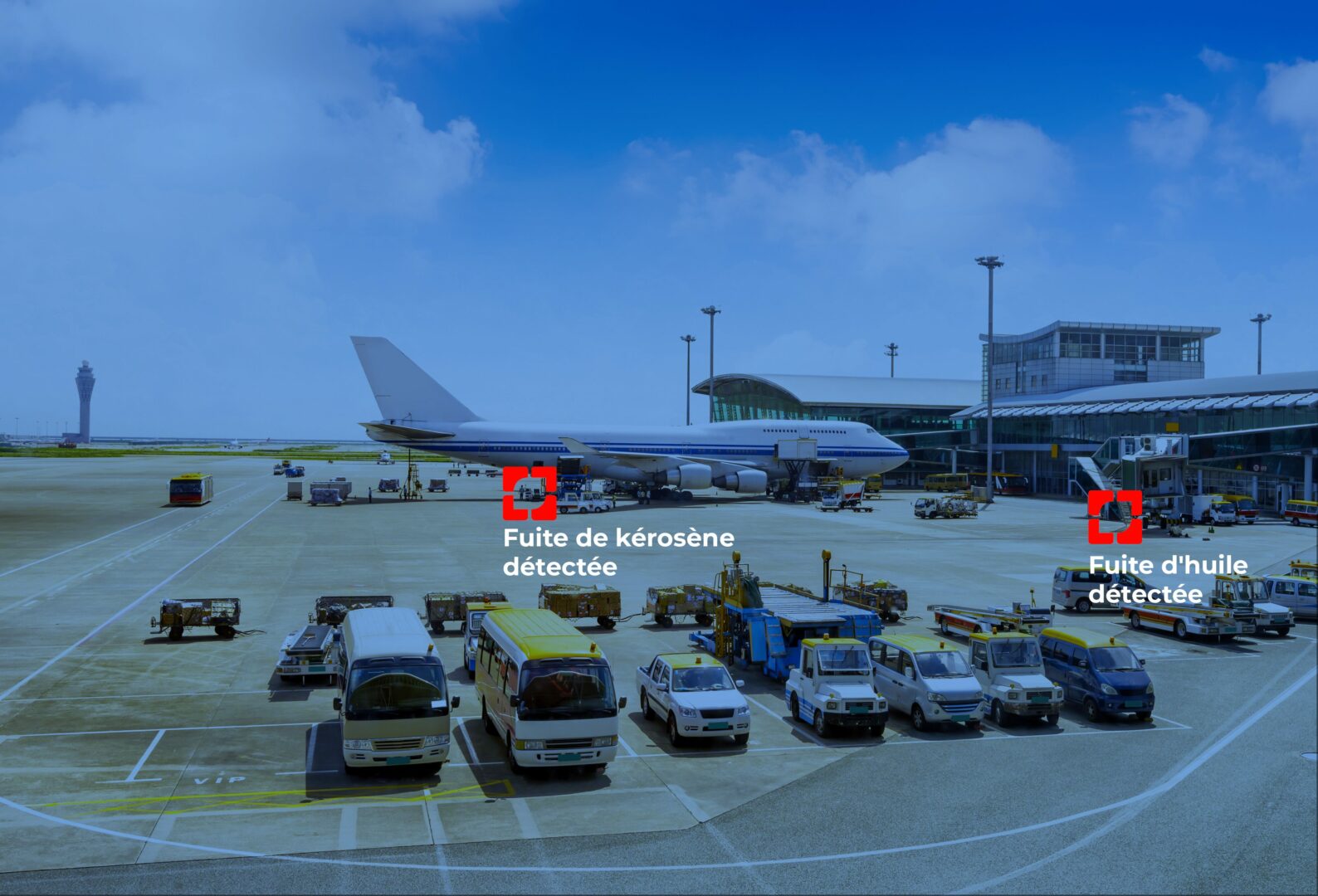 Aéroport, avion, camion, bus, véhicule, carburant, détection, sécurité